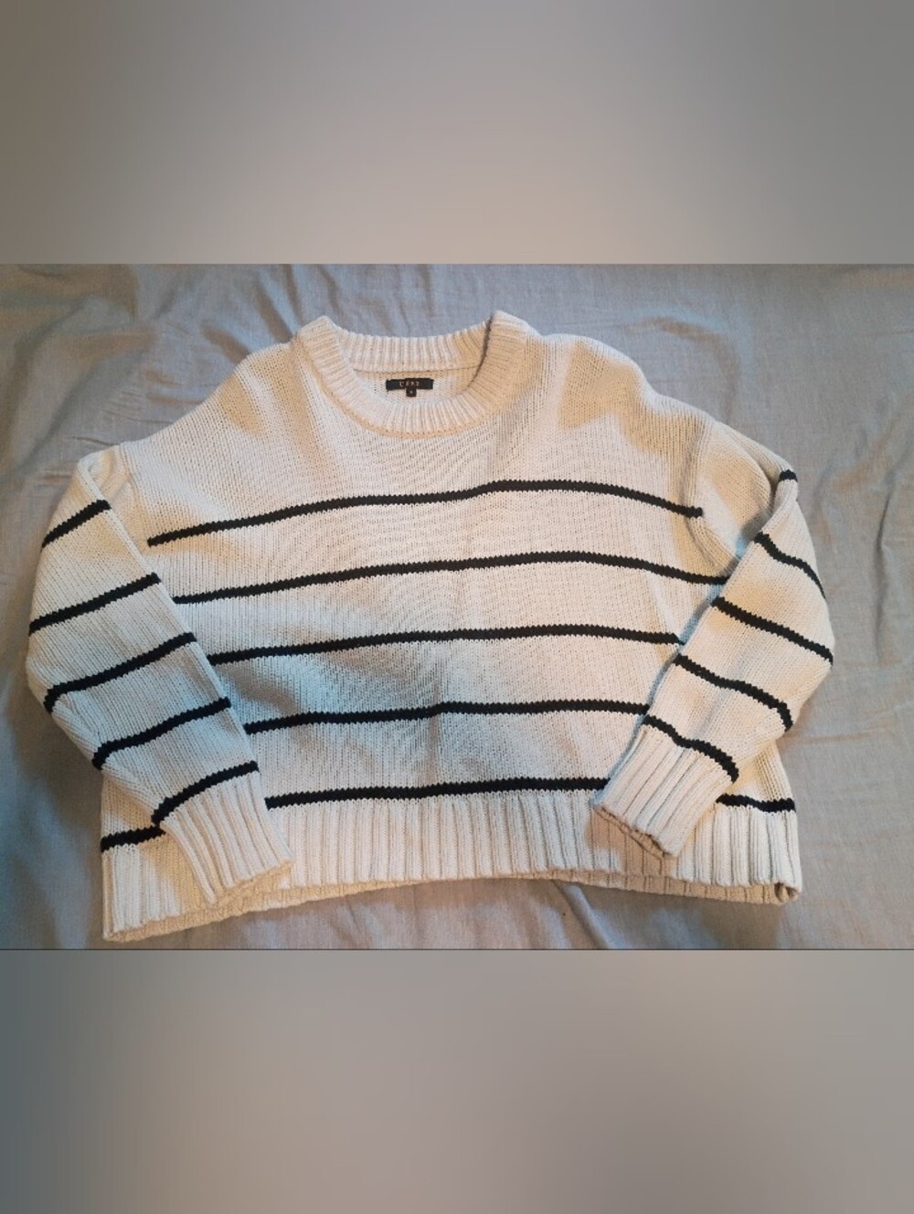 Quince 100% Cotton Fisherman Cream Sweater with Black Stripes - Crewneck